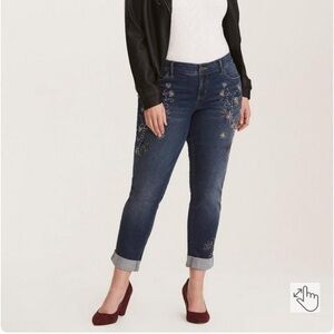 NWT Vintage Premium Boyfriend Jeans - Dark Wash with Beaded Embellishments